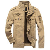 Mens Epaulet Military Cotton Multi-pocket Stand Collar Big Size Jacket