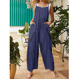 Sleeveless Adjustable Straps Pocket Causal Loose Wide Leg Jumpsuits Overalls For Women