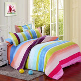 Conjunto de cama reativo de poliéster listrado colorido único Queen King com lençol de cama Capa de duvet Fronha