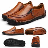 Zapatos de cuero casuales con cremallera para hombres, transpirables y antideslizantes, mocasines