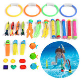 4 gyerek úszójáték: búvárkör, búvárpálca, játékok a vízbe dobáshoz tengeri algákból. Nyári játékok a medencében.
