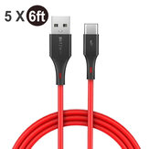 [5 Pack] BlitzWolf® BW-TC15 3A QC3.0 Quick Charge USB Type-C Cable Fast Charging Data Sync Transfer Cord Line 6ft/1.8m For Samsung Galaxy Note 20 Huawei P40 Mi10 OnePlus 8