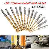 13pcs 1/4 Inch Hex Shank 1.5-6.5mm HSS Titanium Coated Drill Bit Set