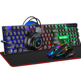 4-in-1-Tastatur + Maus + Headset + Mauspad-Set 4er-Pack Gaming-Kit 104 Tasten LED-Atem-Rücklicht Tastatur Mechanisches Gefühl 3,5-mm-Klinkenanschluss Kopfhörer mit 50-mm-Treiber 80 * 30 cm großes Mauspad