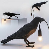 Luminárias de mesa de pássaro preto/branco em resina, lâmpada de mesa de corvo, aplique de parede para quarto