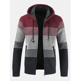 Mens Thick Velvet Casual Thermal Knitting Cardigans Hooded Color Matching Jacket