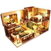 DIY Wooden Dollhouse Miniature Furniture Kit Puzzle Three-dimensional Model Assembly LED Light Kids Birthday Gift House