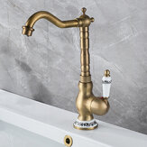 Kitchen Faucet Antique Brass Swivel Single Hole Bathroom Basin Sink Tap Porcelain Handle Rotatable Crane