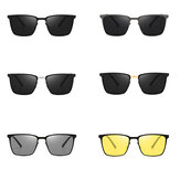 UV400 Metal Kare Çerçeve Renk Değiştirme Polarize Erkekler Sürüş Güneş Gözlüğü Gece Görüş Güneş Gözlüğü Sürme Gözlükleri
