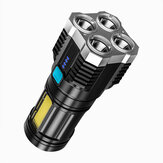 XANES® S3 4 * LED + COB Ultra Bright LED zseblámpa oldalsó világítással 4 üzemmódban Állítható USB újratölthető erős reflektorfény vízálló munkalámpa