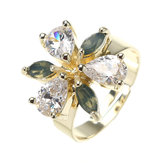 JASSY® Elegant Women Adjustable Ring Gold Plated Trinity Drop Flower Zircon Gift Gemstone Jewelry