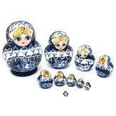 Russische Verschachteln Puppen 10Stücker Set Blaue Handgemalte