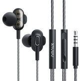 Fones de ouvido com fio AIRAUX AA-HE4 de 3,5mm, intra-auriculares com driver dinâmico duplo de 8mm, fones de ouvido estéreo HiFi para jogos e reuniões com microfone