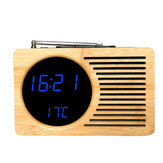 Retro Bambus LED Digital FM Radiowecker Sound Control Zeit Datum Temperatur für Schlafzimmer Office Home