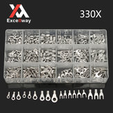 Kit assortito di connettori per cavi e terminali a spina nudi Excellway® TC19 da 330 pezzi.