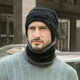 Мужские 2 шт. Плюс бархатные плотные зимние наружные головные уборы для защиты шеи от холода Шарф шерстяная шапка бини