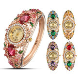 Relógio de pulso feminino retrô com pulseira de diamante de flores Deffrun