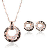 Rose Gold Plated Crystal Pendant Necklace Round Earrings Jewelry Set