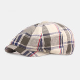 Unisex Cotton Beret Cap Plaid Pattern Casual Retro Sunshade Newsboy Hat Forward Cap Octagonal Hat