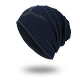  Men Knitted Solid Color Winter Warm Skull Beanie Cap With Lining Cashmere Outdoor Sport Hats