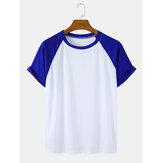 ソリッドカラーのラグランスリーブカジュアル半袖Tシャツ