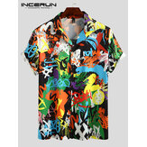 Camisas de lazer masculinas contrastantes com grafite, blocos de cores macias e respiráveis, elegantes.