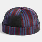 Collrown Men Corduroy Patchwork Color Patch And Stripe Pattern Casual Fashion Brimless Beanie Landlord Cap Skull Cap