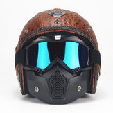 vendimia Moto Casco de cuero Mitad de cara abierta Moto Visor Scooter con Mascara Gafas
