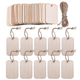 TWOTREES® 50 db Természetes fa szelet ajándékcédulák Üres téglalap alakú fa akasztós címke kender kötelekkel barkács dekorációhoz lézergravírozáshoz