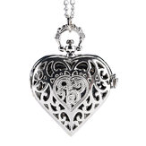 DEFFRUN Reloj de bolsillo de cuarzo hueco con forma de Corazón de plata