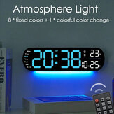 LED Digital Ambient Light Wall Clock Remote Control Electronic Mute Clock with Temperature Humitimy Date Week Display Timing Function Clock