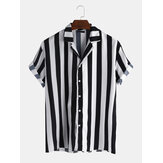 Mens New Fashion Trendy Black Striped Short Sleeved Shirts