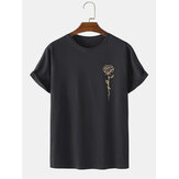 Camisetas informales de manga corta y cuello redondo de algodón 100% con estampado de rosas para hombres
