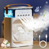 ポータブルエアコンUSBハンドル蒸発式冷風扇、3段階調整可能/ 5つの加湿器ミストホール/ 7色ライト、家庭やオフィス、旅行に最適
