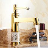 Europäischer klassischer goldener Badewaschbecken-Wasserhahn mit heißem und kaltem Wasser, Einhandmischer, Deckenmontage aus Kupfer