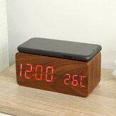 Drewniany cyfrowy zegar alarmowy z funkcją ładowania bezprzewodowego