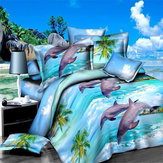 4pcs Polyester Fiber 3D Dolphin Ocean View Reactive Dyeing Bedding Sets Queen King Size Duvet Cover