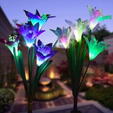 2 sztuki solarne zasilanie 4 diodowe lampki kwiatów lilii zmieniające kolor do użytku na zewnątrz w ogrodzie, na tarasie lub w podwórzu