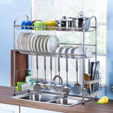 2-уровневая кухонная стойка для сушки посуды над мойкой из нержавеющей стали с поддержкой для чашек, столовых приборов и бокалов, держатель для кухонных принадлежностей из железа