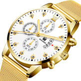 khorasan Fashion Business Decorated Pointer with Calendar Dial Alloy Mesh Band Men Quartz Watch Wristband