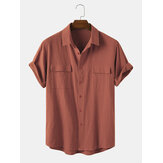Camisas casuales de doble bolsillo de color sólido para hombres, 100% algodón