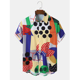 Original 
            Mens Geometric Polka Dot Print Buttons Short Sleeve Shirts