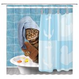 猫の入浴用バスルームシャワーカーテン防水生地12フック付き