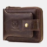 Bullcaptain RFID Antimagnetic Vintage Genuine Leather 11 Card Slots Coin Bag Zipper Wallet For Men