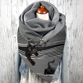 Mujeres. Bufanda adorable de protección para el cuello con patrón de rayas de gato negro en 3D.