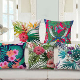 Dekorativer Kissenbezug aus Baumwolle und Leinen mit tropischem Pflanzen- und Blumenmuster