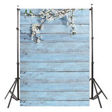 3x5FT白い花青い木の壁の写真撮影用バックドロップスタジオプロップ背景