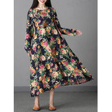 Floral Print Long Sleeve Mid-long Dress