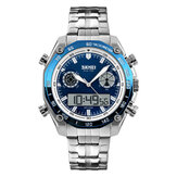 SKMEI 1204 dual dsplay relógio digital homens cinta de aço inoxidável luminoso alarme relógio do esporte ao ar livre