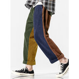 Pantalon décontracté en velours côtelé à motifs patchwork et poche pour homme